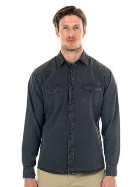 Original Paperbacks Washed Grey Herringbone Long Sleeve Shirt